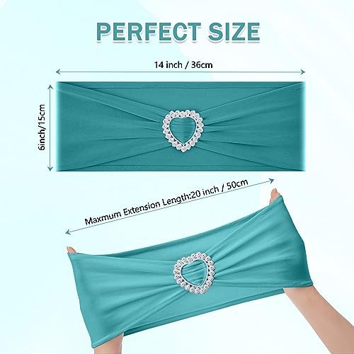 Pack of 60 Spandex Chair Sashes Bows Stretch Chair Cover Band with Buckle Slider Universal Elastic Chair Ties for Wedding Banquet Party Event Decoration (Turquoise) - Image 2