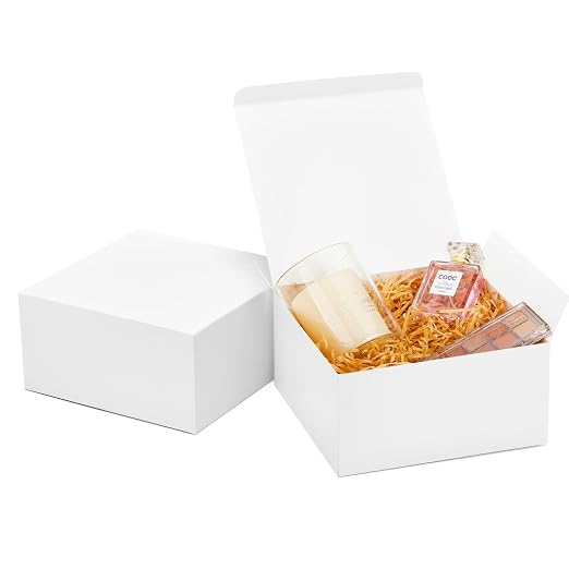 MESHA 8x8x4 Gift Box 10 Pack White Gift Boxes with Lids for Present | DIY Bridesmaid Proposal Box, Cardboard,Recyclable,Foldable Box for Christmas Gift,Wedding, Birthday Party by MESHA