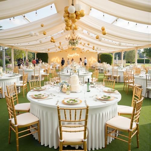 Outpain 4 Pack Spandex Ivory Round Tablecloths for 60in Tables, 120Inch Stretchy Fitted 5FT Round Table Clothes,Wrinkle Free Table Cover with Skirt for Wedding Party Dining Banquet - Image 2