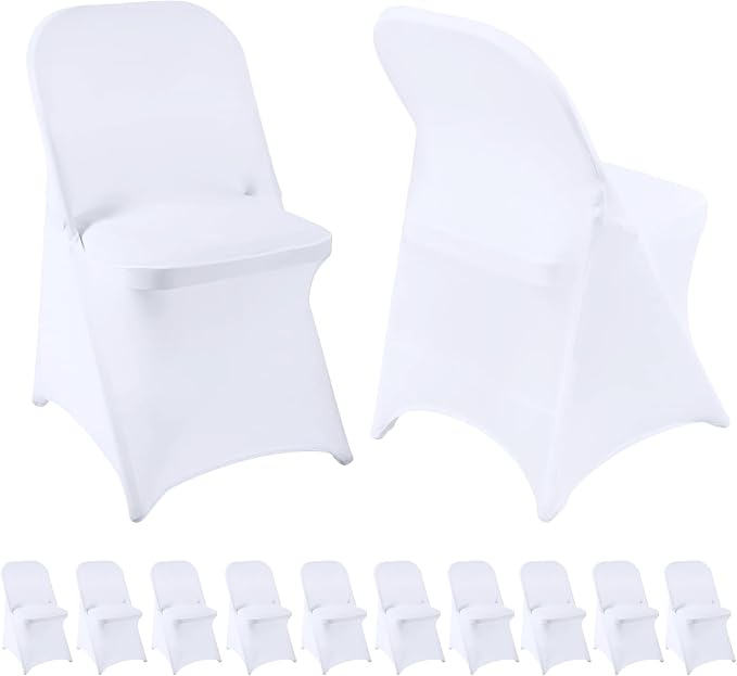 White Folding Chair Covers 10PCS Spandex Stretch Slipcovers | Universal Fitted Chair Cover Protector,Stretch Chair Covers for Wedding,Party, Banquet, Holidays, Celebration by WASIRL