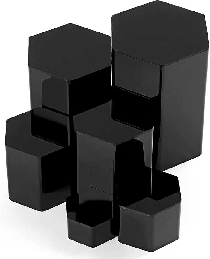 Jetec 6 Pcs Hexagonal Jewelry Display Risers Acrylic Stands,Black | 6 Size, Hexagonal Market Display Risers, Acrylic Showcase for Jewelry, Model, Figures Organize Decoration, Table Stand by Jetec