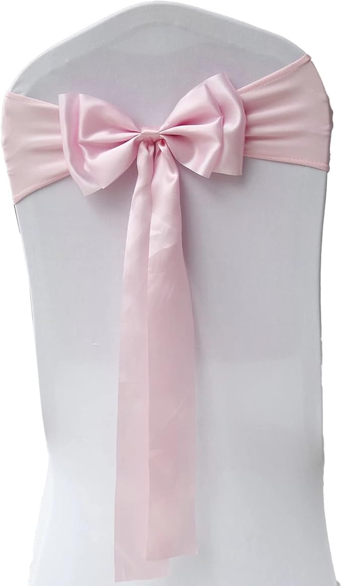 Pack of 25 Chair Sashes Spandex Chair Bands Satin Chair Sashes Chair Ribbons Bows Stretch Chair Sashes for Wedding Party Events Banquet Hotel Home Kitchen Chair Cover Decoration（25 PCS Light Pink） by MYS+QiQi