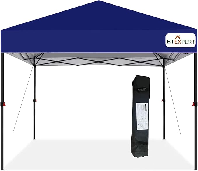 BTExpert 10x10 1-Person One Push Setup Instant Canopy Pop Up, 1 Touch Portable Folding Shelter Outdoor Gazebo Shade Tent w/Adjustable Height, Wind Vent Carrying Wheeled Bag Home Event Garden BBQ