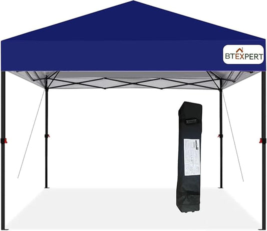 BTExpert 10x10 1-Person One Push Setup Instant Canopy Pop Up, 1 Touch Portable Folding Shelter Outdoor Gazebo Shade Tent w/Adjustable Height, Wind Vent Carrying Wheeled Bag Home Event Garden BBQ