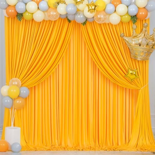 4 Panels Marigold Backdrop Curtain for Parties Wrinkle Free Photo Curtains Backdrop Drapes Fabric Decoration for Wedding Birthday Party Baby Shower 20ft(W) x 10ft(H) - Image 2