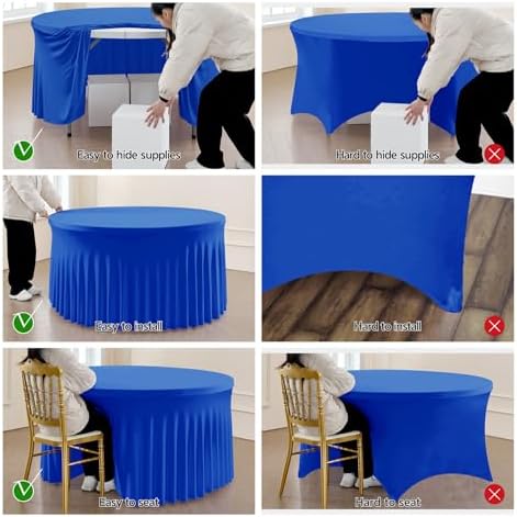 Outpain 6 Pack Royal Blue Spandex Round Tablecloths for 60in Tables, 120Inch Stretchy Fitted 5FT Round Table Clothes,Wrinkle Free Table Cover with Skirt for Wedding Party Dining Banquet - Image 4