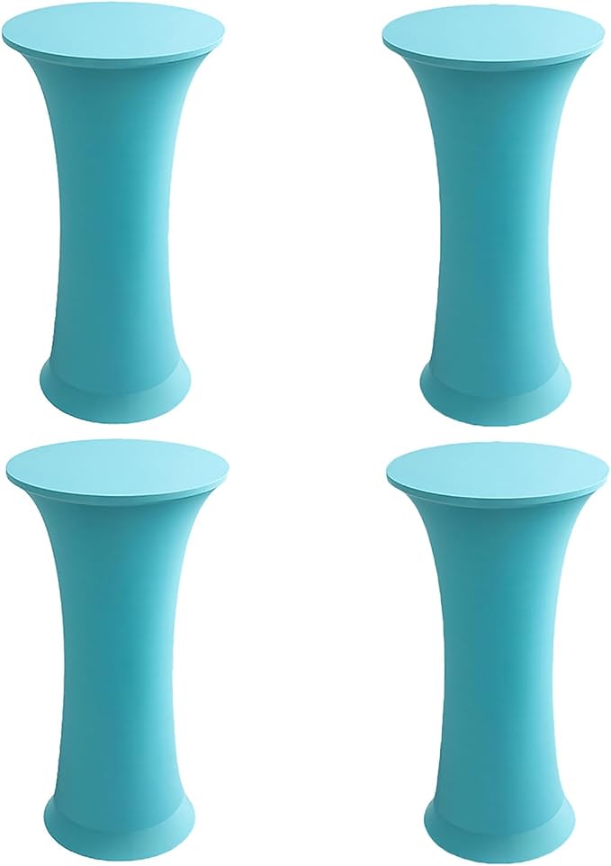 4 Pack Round Spandex Cocktail Table Cover 24x43 Inch Lake Blue Stretch Highboy Table Cloths Fitted Tablecloth High Top Tablecovers for Party Pub Banquet Bistro PTC23 by ZoyyJoolye
