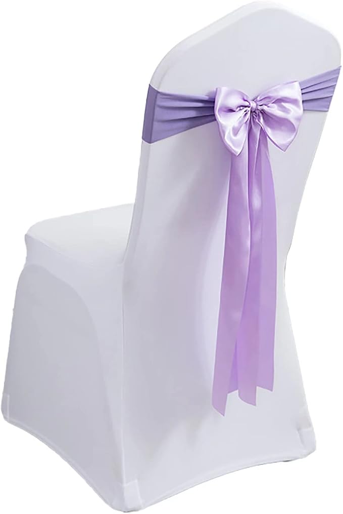 Pack of 20 Spandex Chair Bands Satin Sashes Ribbons Bows Stretch for Wedding Party Events Banquet Hotel Home Kitchen Cover Decoration (20 PCS Light Purple) by MYS+QiQi