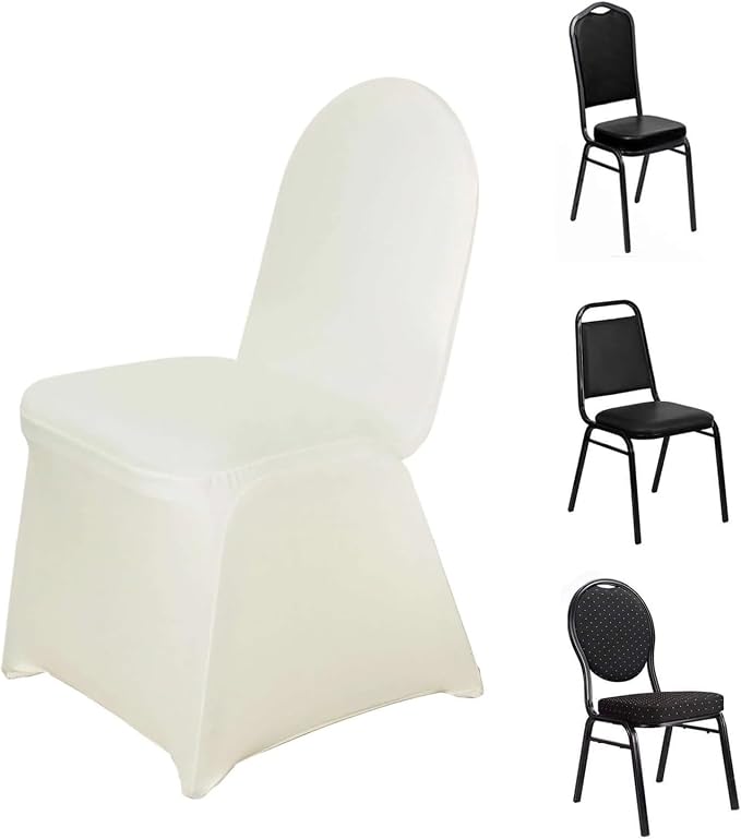 Efavormart 20 PCS Ivory Premium Spandex Stretch Banquet Chair Covers for Dining Chairs Party Wedding Outdoor Events Slip Covers W/Foot Pockets Washable by efavormart