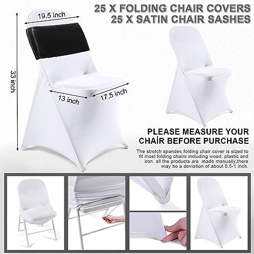 Lounsweer 50 Pcs Folding Chair Cover Set, White, Black - Image 2