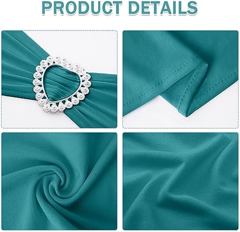 Pack of 30 Spandex Chair Sashes Bows Stretch Chair Cover Band with Buckle Slider Universal Elastic Chair Ties for Wedding Banquet Party Event Decoration (Turquoise) - Image 3