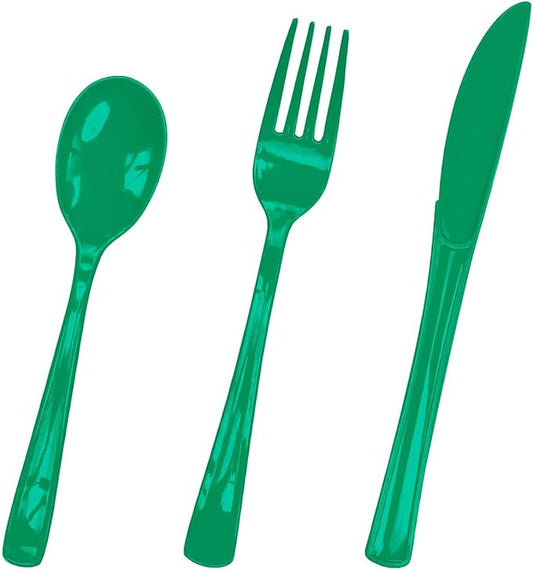 HEIPINIUYE 75 Pack Green Plastic Cutlery Heavy Duty Green Plastic Knives Forks and Spoons Disposable Silverware Set for 25 Guest Camping Birthday Baby Shower Party Cutlery Set