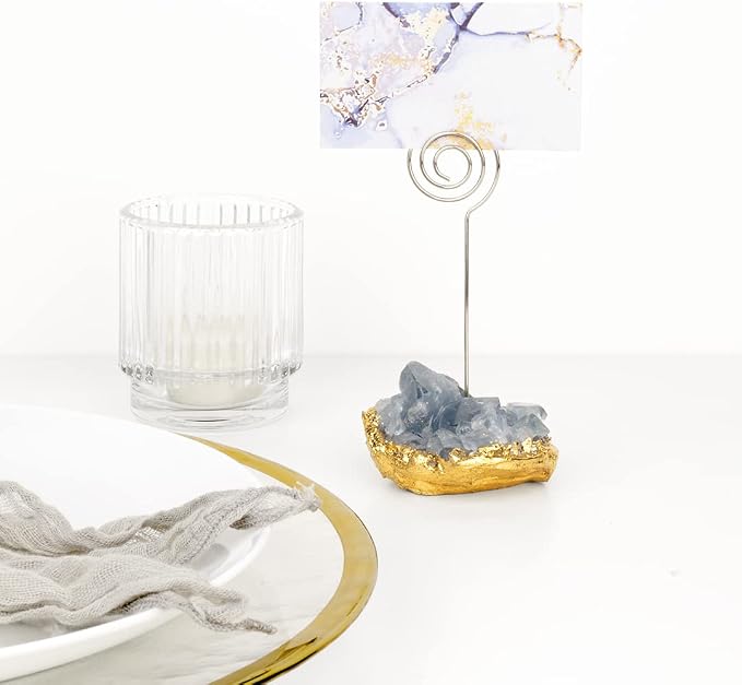 Koyal Wholesale Crystal Stone Place Card Holders for Names, Photos, Table Numbers for Modern Vintage Antique Farmhouse Wedding, Brunch, Events and Home Table Settings (12, Light Blue Celesite) - Image 2