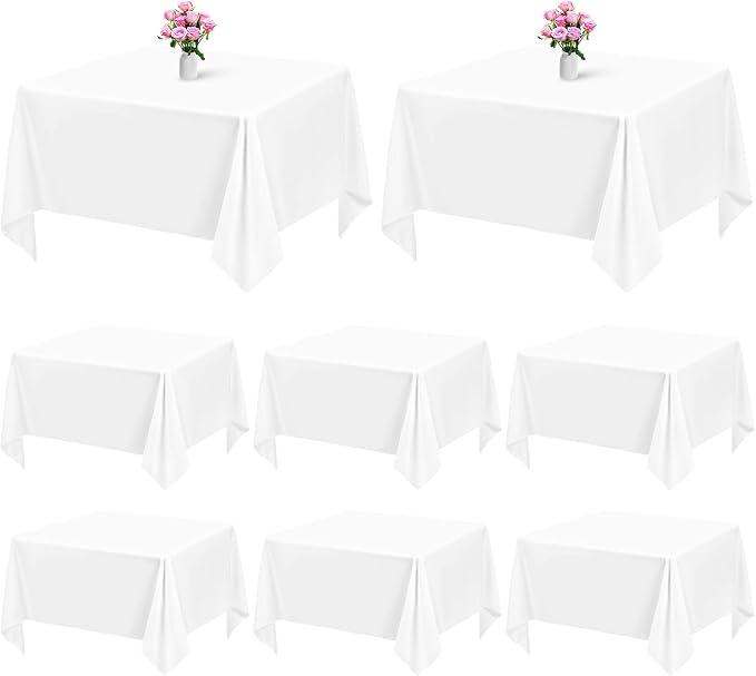 Showgeous 8 Pack Black Polyester 52x52 Inch Tablecloths | Soft polyester, wrinkle resistant, fade resistant, smooth finish, fine stitching, folded hems, reusable, machine washable by Showgeous