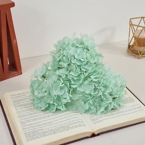 Artificial Hydrangea Flowers Mint Green Heads 10 Fake Hydrangea Silk Flowers for Wedding Centerpieces Bouquets DIY Floral Decor Home Decoration with Stems(VASE NOT Included) - Image 6