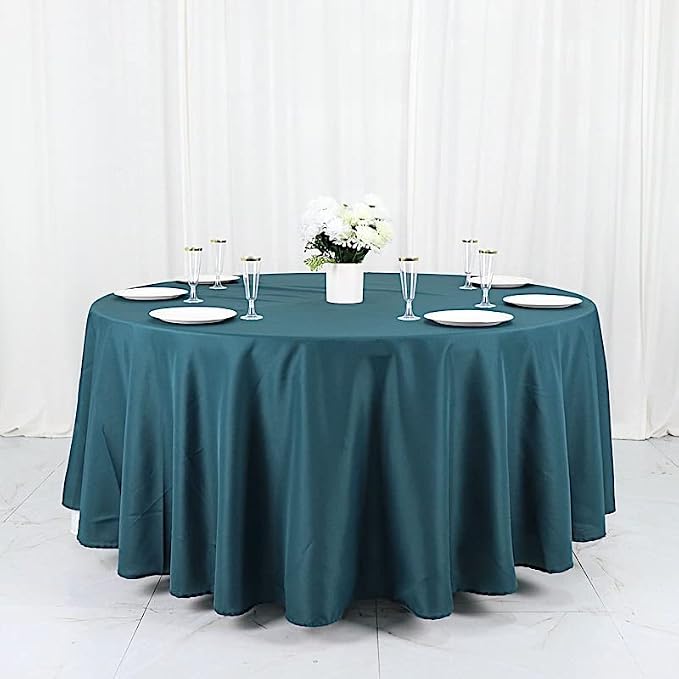 BalsaCircle 6 pcs 108 inch Peacock Teal Round Polyester Tablecloths Fabric Table Cover Linens for Wedding Party Banquet Reception Events Kitchen Dining - Image 4