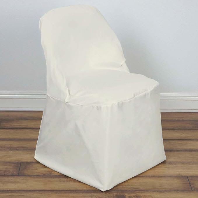 Efavormart 50 PCS Ivory Polyester Folding Chair Covers for Party Dining Chairs Reusable Stain Resistant Wedding Chair Slipcovers by efavormart
