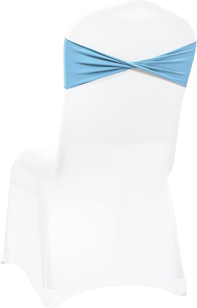 VDS Pack of 75 PCS | Blue | Spandex Chair Sashes Bows Without Buckle | Stretch Elastic Banquet Universal Folding Chair Band Tie with for Wedding Party Conference Celebration Event Decoration by VDS
