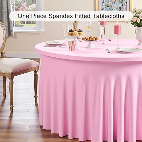 Outpain 6 Pack Spandex Pink Round Tablecloths for 60in Tables, 120Inch Stretchy Fitted 5FT Round Table Clothes,Wrinkle Free Table Cover with Skirt for Wedding Party Dining Banquet - Image 4
