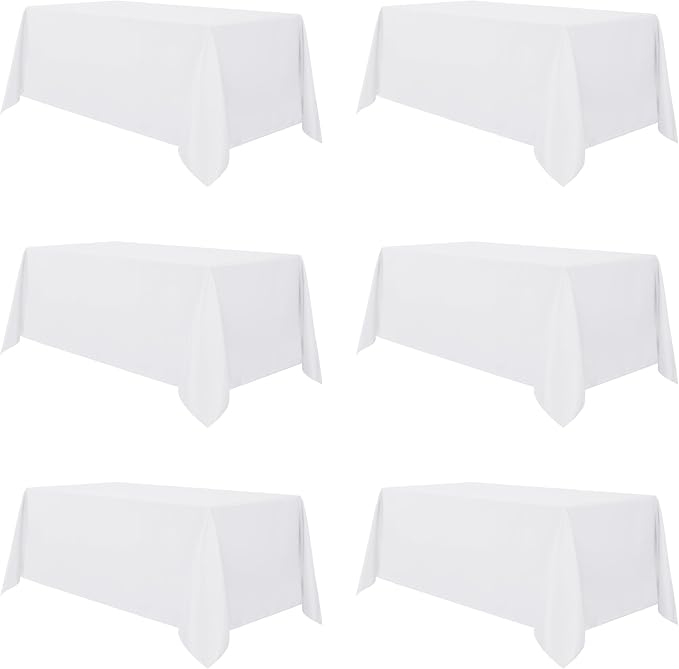 sancua 6 Pack White Table Cloth 90x132 Inch for 6 Feet Rectangle Tables | Stain and Wrinkle Resistant, Washable Polyester Large Tablecloth Cover for Dining Tables, Wedding Buffet Parties and Camping by sancua