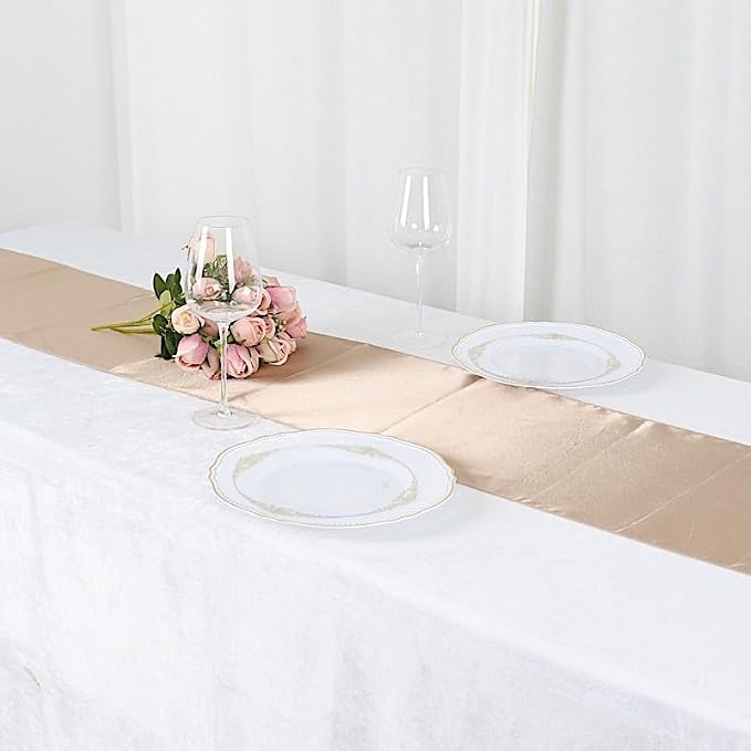 Balsa Circle 10 pcs 12 x 108 inch Nude Satin Table Runners Wedding Table Top Party Supplies Reception Linens Decorations - Image 4