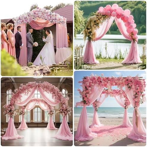 Wedding Arch Draping Fabric 6 Panels Blush Pink Sheer Backdrop Drape - Image 6
