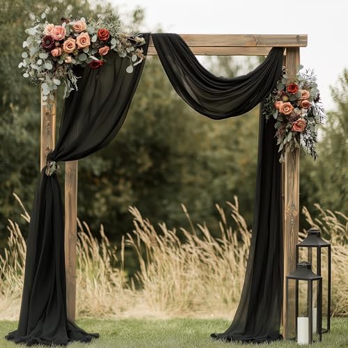 Wedding Arch Draping Fabric 2 Panels Black Sheer Backdrop Drapes - Image 2