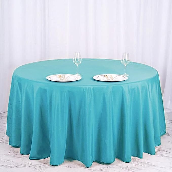 10 pcs 120 inch Turquoise Round Tablecloths Fabric Table Cover Linens | 120" Washable Fabric Table Cloth Covers for Wedding Party Polyester Reception Buffet Events Catering Dining Events Kitchen - Image 2