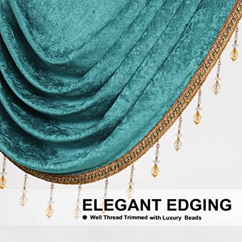 ELKCA Double-Sided Chenille Valance for Living Room Turquoise Curtains Valance with Gold Beads for Bedroom,Rod Pocket(W138Inch,1 Panel) - Image 3