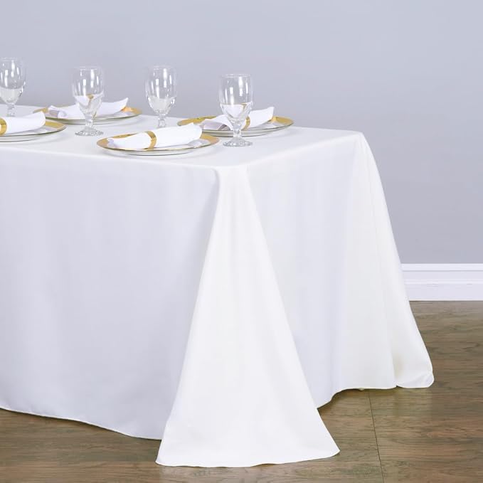 LTC LINENS 10-Pack White Rectangular Tablecloths 90 in x 132 in with Rounded Corners - Ideal for 6 ft Tables with Floor-Length Drop - Bulk Polyester Fabric Cloth Table Covers for Wedding, Party - Image 2