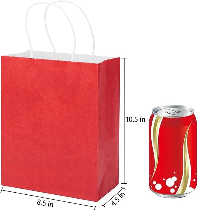 MOZRRO Gift Bags, 100 Pack 10.5x8.5x4.5 Inch, Paper Bags with Handles, Red, Medium Size, Recyclable, Eco-Friendly, Birthday, Wedding, Bulk, Party, Lunch Bags - Image 2