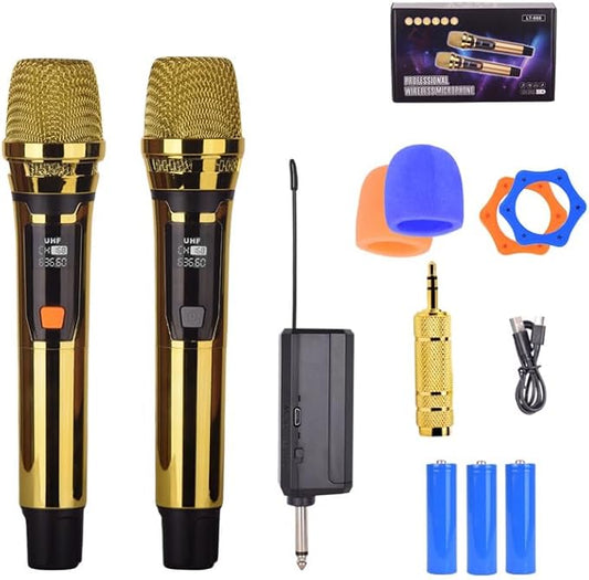 Handheld Wireless Microphone, Can imitate 4 types of sounds, 2Gold Handheld UHF Microphone,200Ft, Handheld Wireless Mic for large stage Singing Karaoke Wedding Party Speech Church Class Use PA System