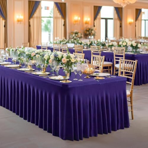 Wish Care 2 Pack Dark Purple Spandex Table Clothes for 6 Foot Rectangle Tables, 6FT Wrinkle Free Fitted Tablecloths Ruffles Design Table Cover for Party, Banquet, Wedding and Events - Image 6