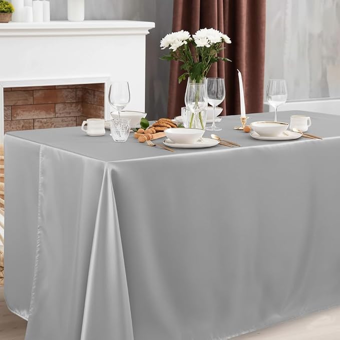 Obstal 2 Pack Table Clothes for 6 Foot Rectangle Tables, Silver | Water Resistant Washable Fabric Polyester Rectangle Table Cover Protector for Wedding, Banquet and Trade Shows, 72x30Inch - Image 2