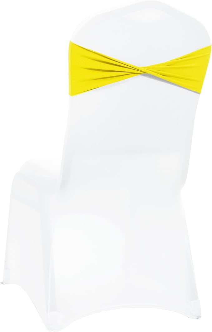 VDS Pack of 125 PCS | Yellow | Spandex Chair Sashes Bows Without Buckle | Stretch Elastic Banquet Universal Folding Chair Band Tie with for Wedding Party Conference Celebration Event Decoration by VDS