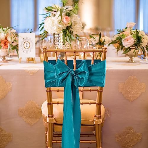 72 PCS Satin Chair Sashes Bows for Wedding Reception, Turquoise Universal Decoration Chair Cover Back Tie Supplies, Washable Reusable Chair Ribbons for Wedding Events Banquets (7 x 108 inch) - Image 6