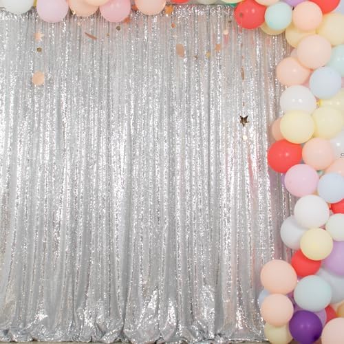 ShinyBeauty Silver Sequin Backdrop 10x10FT, Seamless, Non-Through, Includes 1pc, for Photography, Wedding, Baby Birthday Party, Event Decoration by ShinyBeauty
