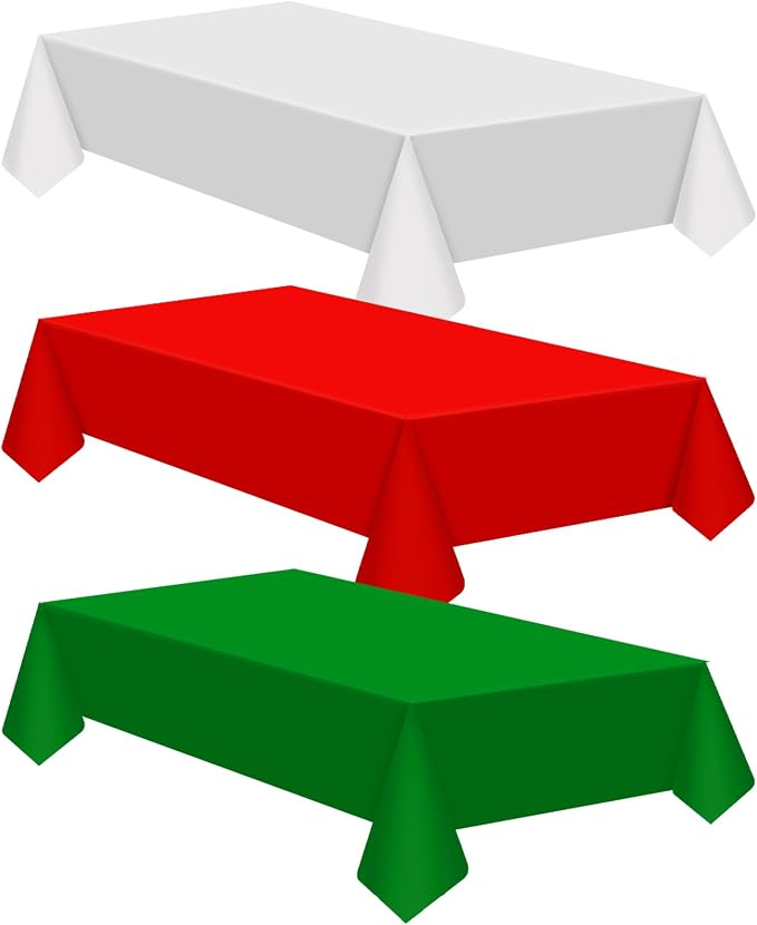 Patelai 6 Pcs Christmas Tablecloth 60 x 102 Inch Disposable Plastic Table Cover for Rectangle Tables Red Green White Table Cloth for Xmas Christmas Party Decorations by Patelai