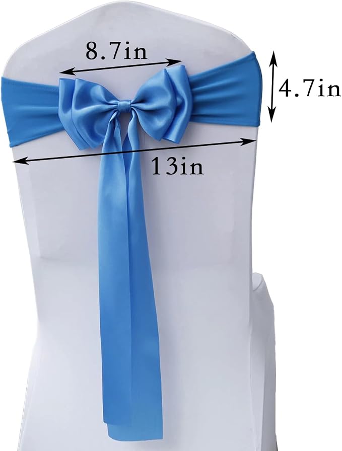 Pack of 50 Chair Sashes Spandex Chair Bands Satin Chair Sashes Chair Ribbons Bows Stretch Chair Sashes for Wedding Party Events Banquet Hotel Home Kitchen Chair Cover Decoration（50 PCS Lake Blue） - Image 3