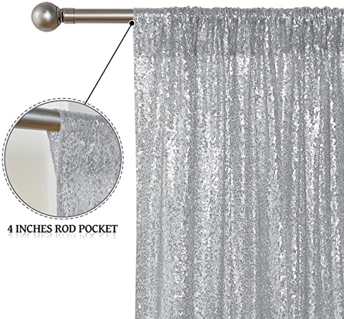Sugargirl Silver Sequin Backdrop Curtain 2FTx8FT Glitter Background Drapes Sparkle Photography Backdrop for Party Wedding Birthday Wall Decor（2 Panels,Silver - Image 4
