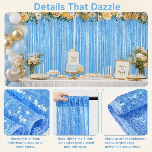 ShinyBeauty Sequin Curtains 4 Panels Baby Blue, 2x8ft Glitter Backdrop - Image 4