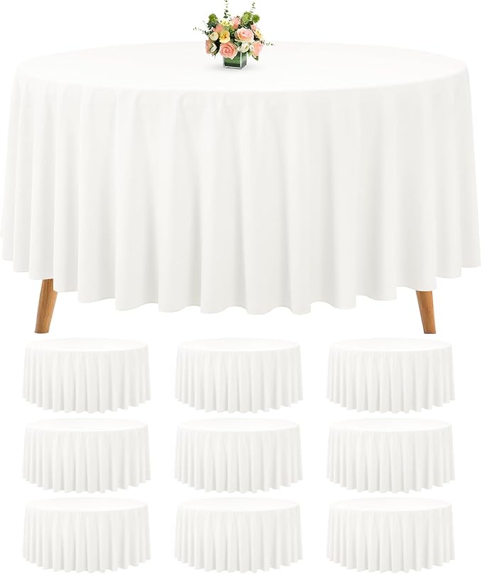 10 Packs Premium Round Tablecloth 90 Inch Ivory Polyester Table Cloth Bulk Washable Polyester Fabric Tablecloths Table Cover for Wedding Party Banquet Buffet Table Holiday Dinner (Ivory, 90 Inch) by Teruntrue