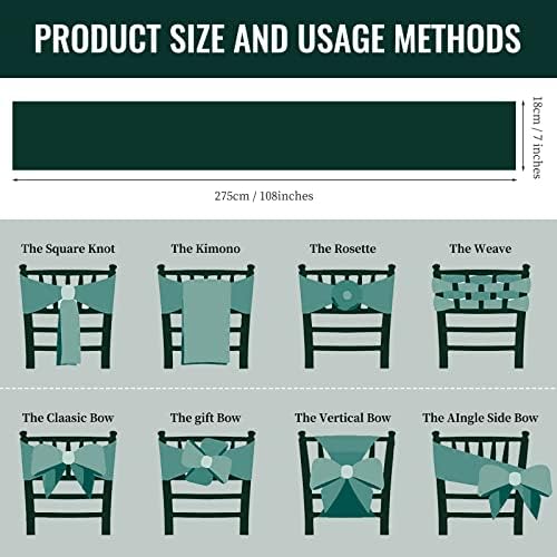 72 Pack Forest Green Satin Chair Sashes, 7 x 108 Inch, Wedding Bows - Image 3