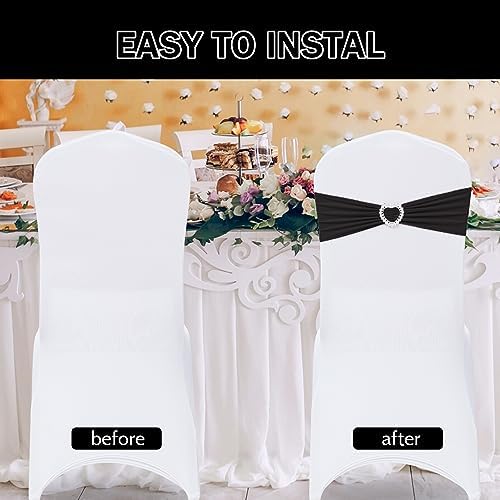 Pack of 30 Spandex Chair Sashes Bows Stretch Chair Cover Band with Buckle Slider Universal Elastic Chair Ties for Wedding Banquet Party Event Decoration (Black) - Image 4