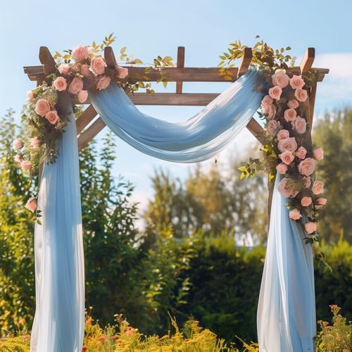 Wedding Arch Draping Fabric 1 Panel Baby Blue Sheer Backdrop Drapes - Image 4