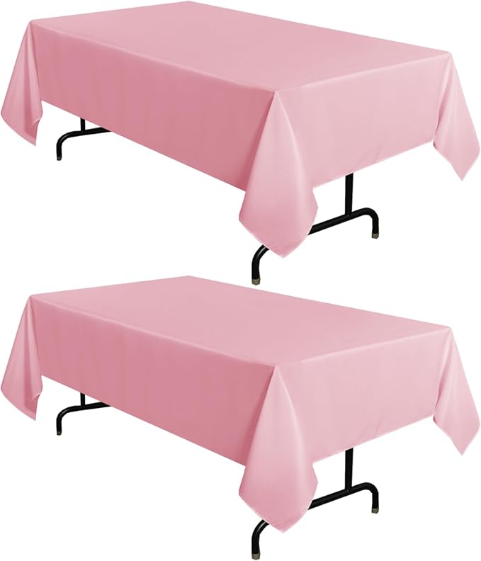 sancua 2 Pack Pink Tablecloths 60x102 Inch for 6 Feet Rectangle Tables | Stain and Wrinkle Resistant Washable Polyester Cloth Cover for Dining Tables, Wedding Buffet Parties and Camping by sancua