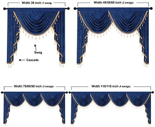 ELKCA Thick Chenille Window Curtains Valance for Living Room Royal Blue Swag Valance with Beads for Bedroom,Rod Pocket (W118inch,1 Panel) - Image 5