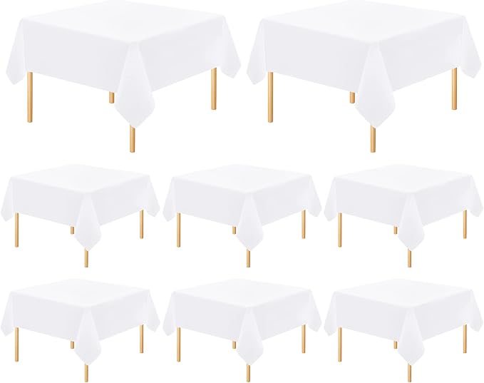 fani 8 Pack White Square Tablecloth 52 x 52 Inch, Polyester Fabric | Table Cloth for Square Tables, Stain Wrinkle Resistant Washable, TableCovers for Wedding Party Banquet Dining Tables by fani