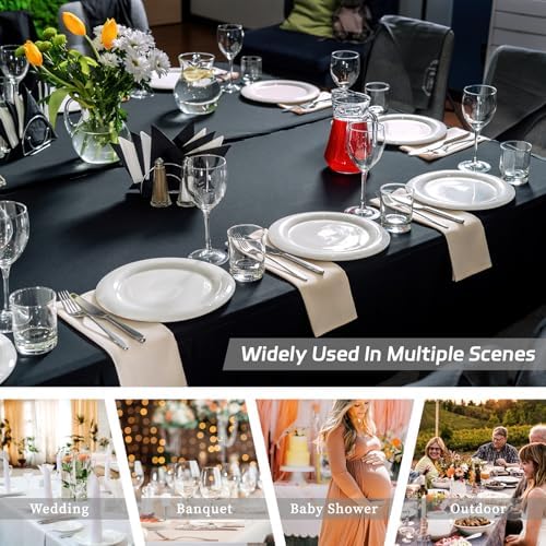 Fixwal 6 Pack 8FT Black Tablecloth Rectangle Spandex Fitted Table Cover - Image 6