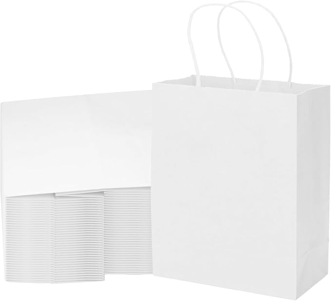 MOZRRO Gift Bags, 100 Pack 10.5x8.5x4.5 Inch, Paper Bags with Handles, Medium Size, White Gift Bag for Birthday, Wedding, Bulk, Party, Lunch, Goodie by MOZRRO